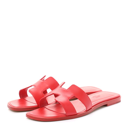 Hermes Calfskin Oran Sandals 39.5 Rouge Bali 10 of 30