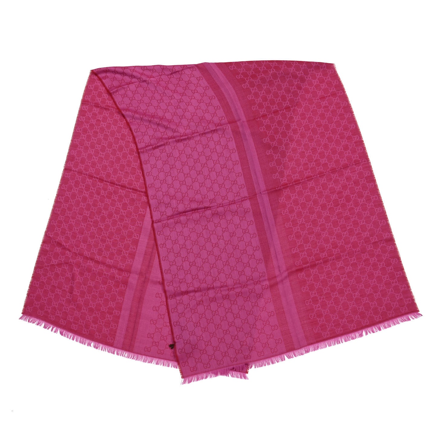 Wool Silk GG Monogram GGWeblong Fringe Scarf Shawl Red Pink