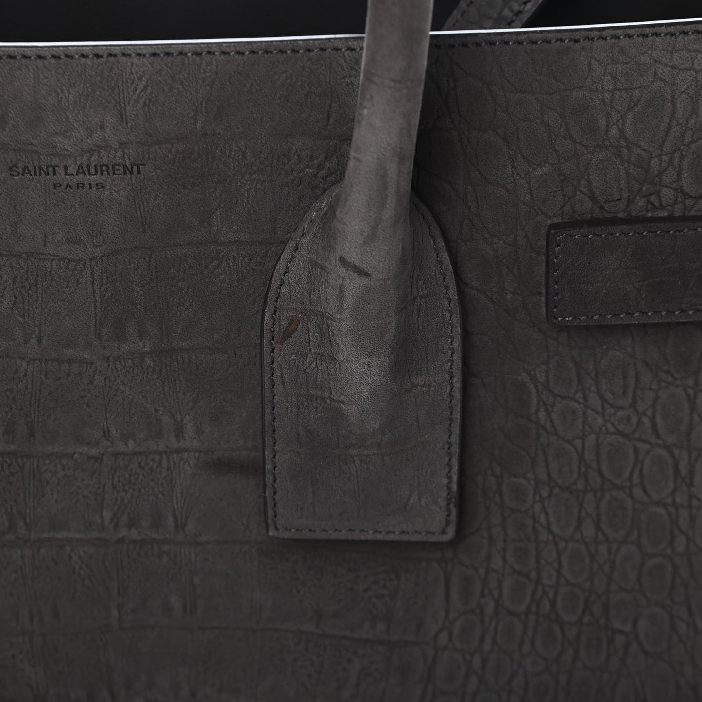 Crocodile Embossed Nubuck Small Sac De Jour Dark Anthracite