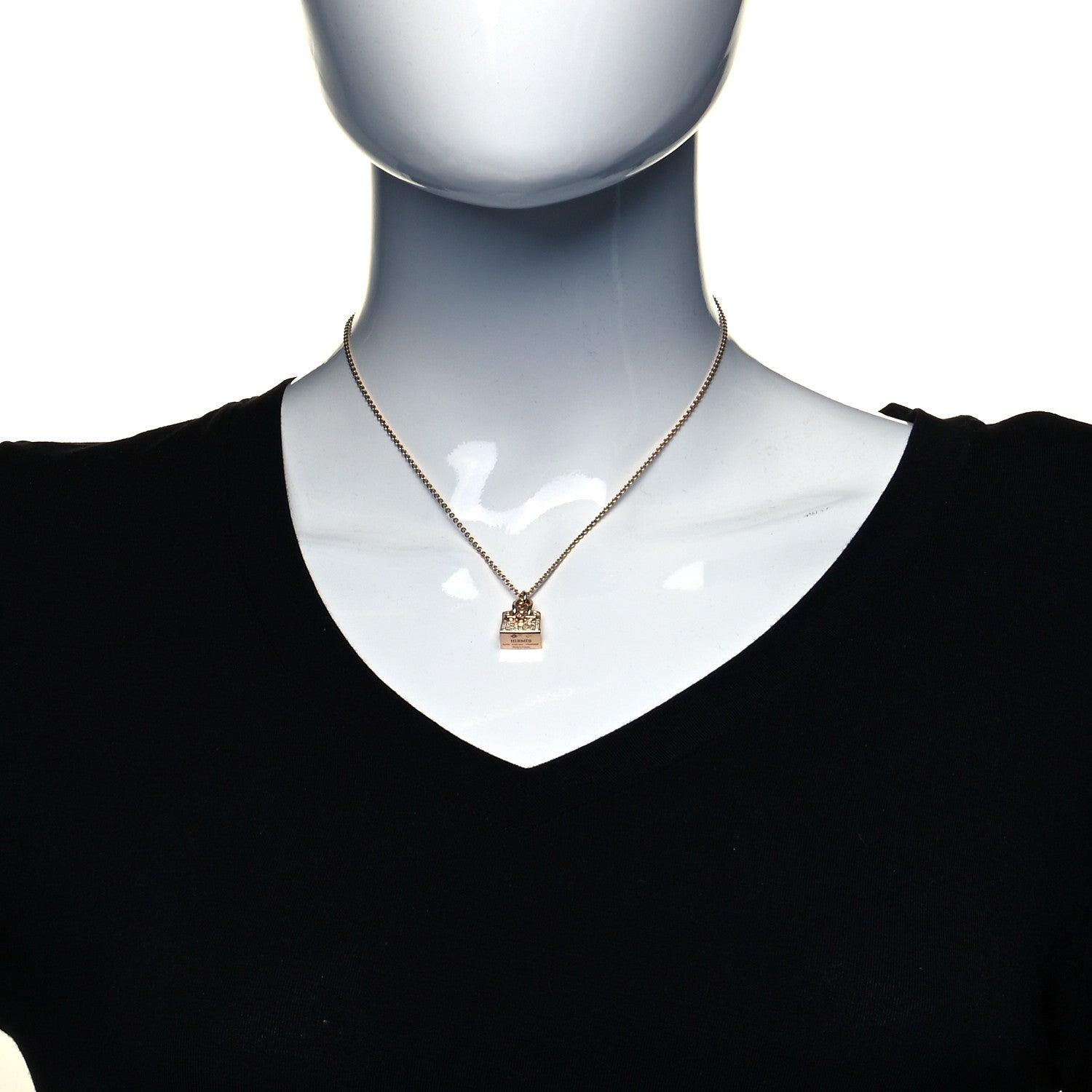 Hermes 18K Rose Gold Diamond Birkin Amulette Pendant Necklace 4 of 8