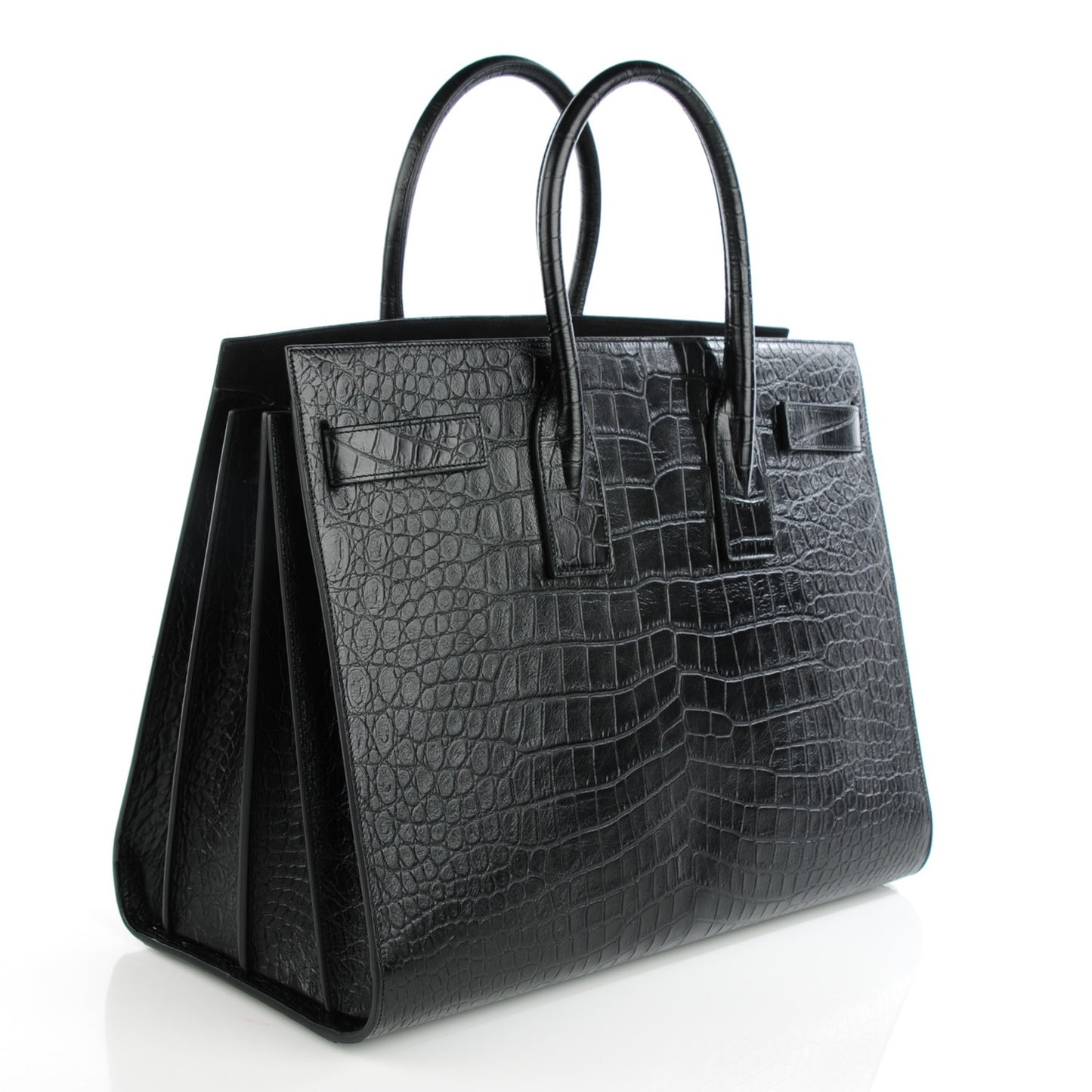 Calfskin Crocodile Embossed Large Sac De Jour Carryall Black