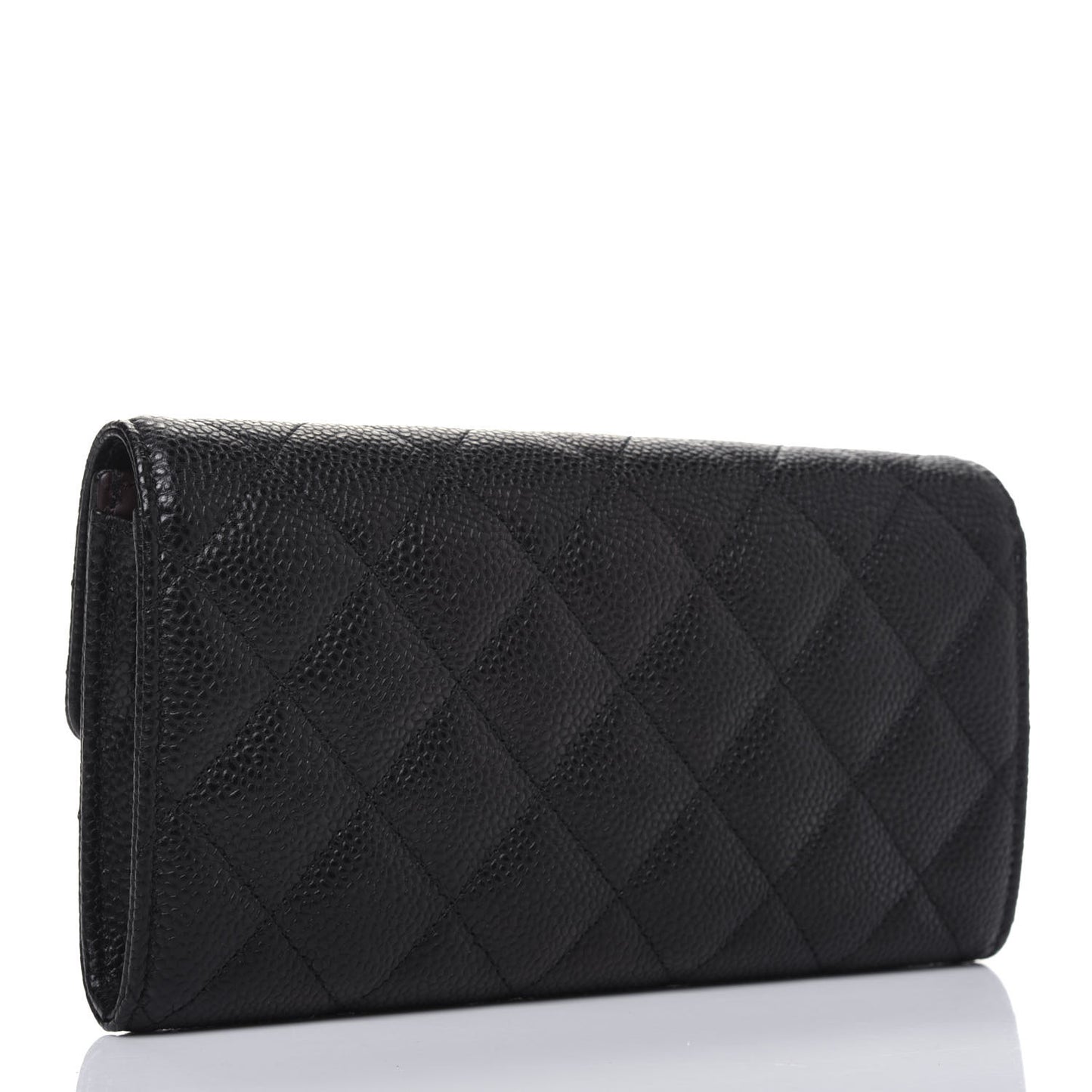 Caviar Quilted Large Gusset Flap Wallet Black