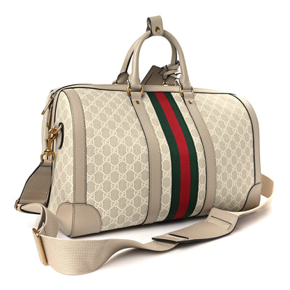 Gucci GG Supreme Monogram Textured Dollar Calfskin Web Medium Savoy Duffle Bag Beige Mystic White Oatmeal 3 of 8