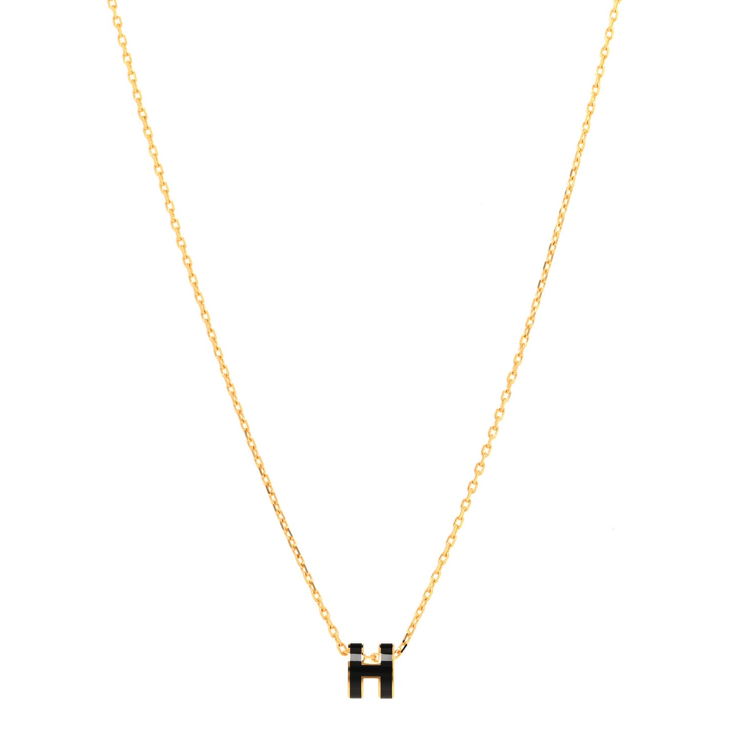 Lacquered Gold Mini Pop H Pendant Necklace Black