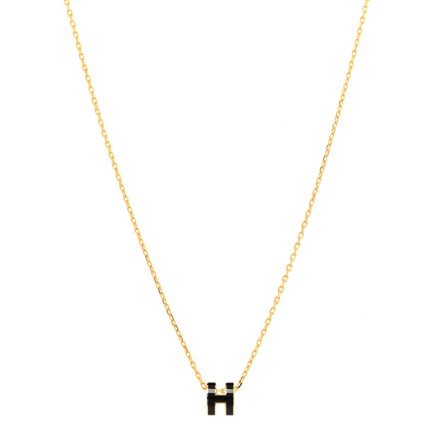Hermes Lacquered Gold Mini Pop H Pendant Necklace Black 1 of 6