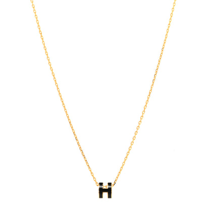 Hermes Lacquered Gold Mini Pop H Pendant Necklace Black 1 of 6