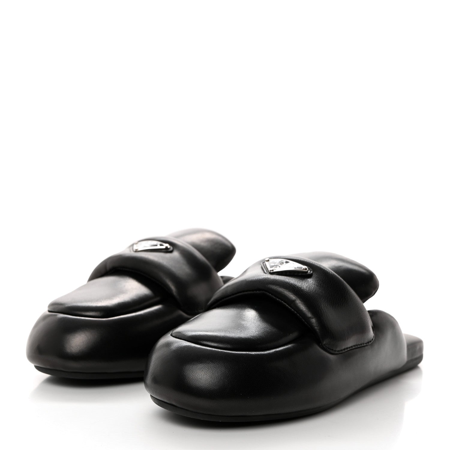 Prada Nappa Soft Padded Metal Triangle Logo Lug Sole 20mm Mules 36 Black 3 of 9