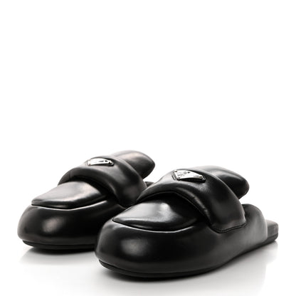 Prada Nappa Soft Padded Metal Triangle Logo Lug Sole 20mm Mules 36 Black 3 of 9