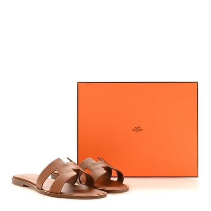 Hermes Box Calfskin Oran Sandals 36.5 Gold 10 of 10