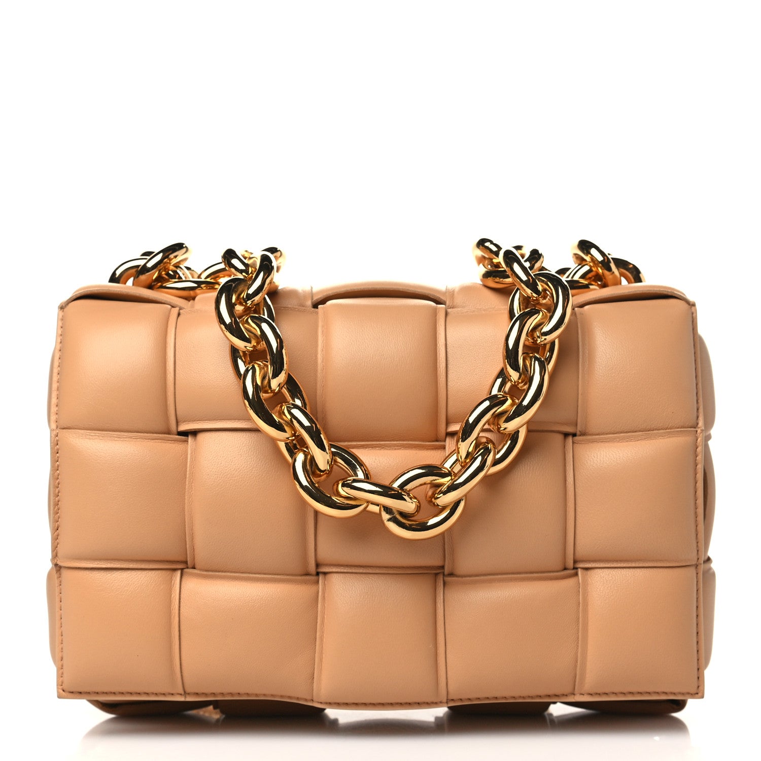 Bottega Veneta Lambskin Maxi Intreccio Padded Chain Cassette Crossbody Bag Caramel 1 of 9