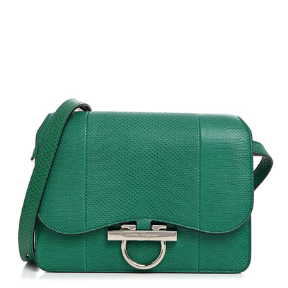 Salvatore Ferragamo Calfskin Reptile Embossed Joanne Crossbody Emerald Green 1 of 10