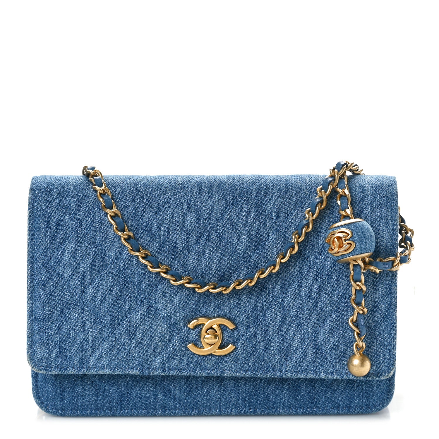Chanel Denim Quilted CC Pearl Crush Wallet on Chain WOC Blue 1 of 10