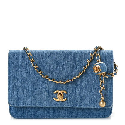 Chanel Denim Quilted CC Pearl Crush Wallet on Chain WOC Blue 1 of 10