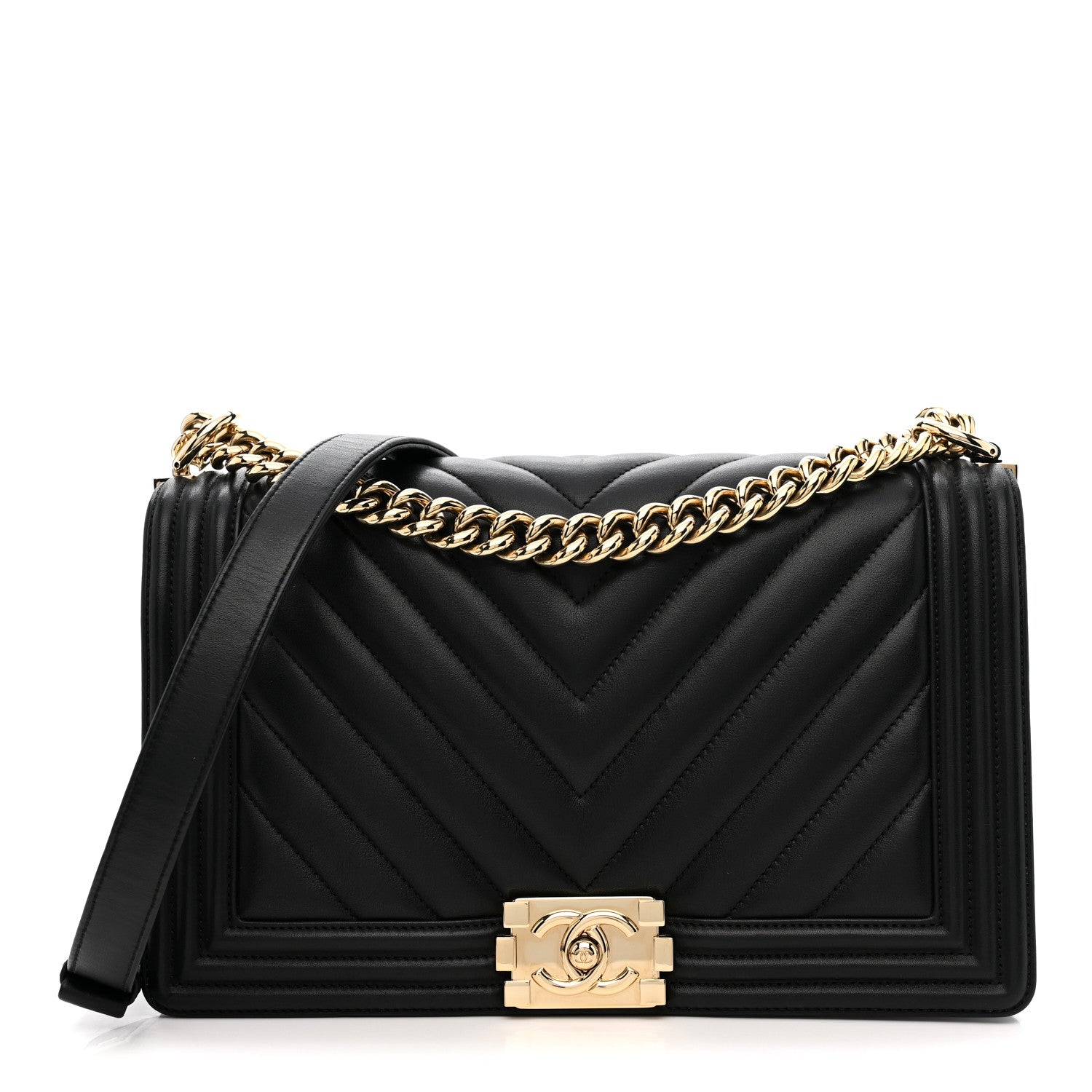 Chanel Calfskin Chevron Quilted New Medium Boy Flap Black 1 of 12