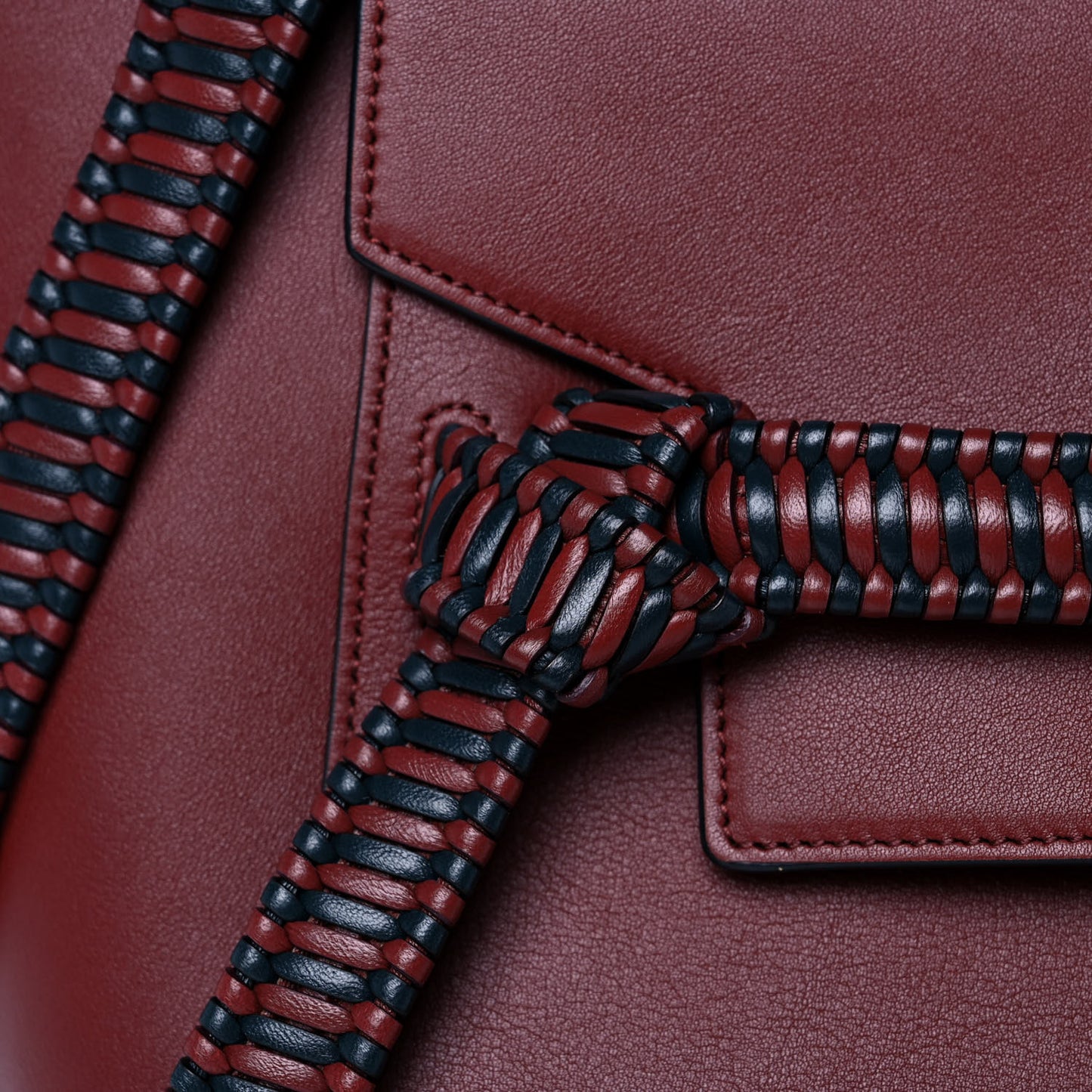 Smooth Calfskin Micro Bi-Color Braided Belt Bag Red Wood
