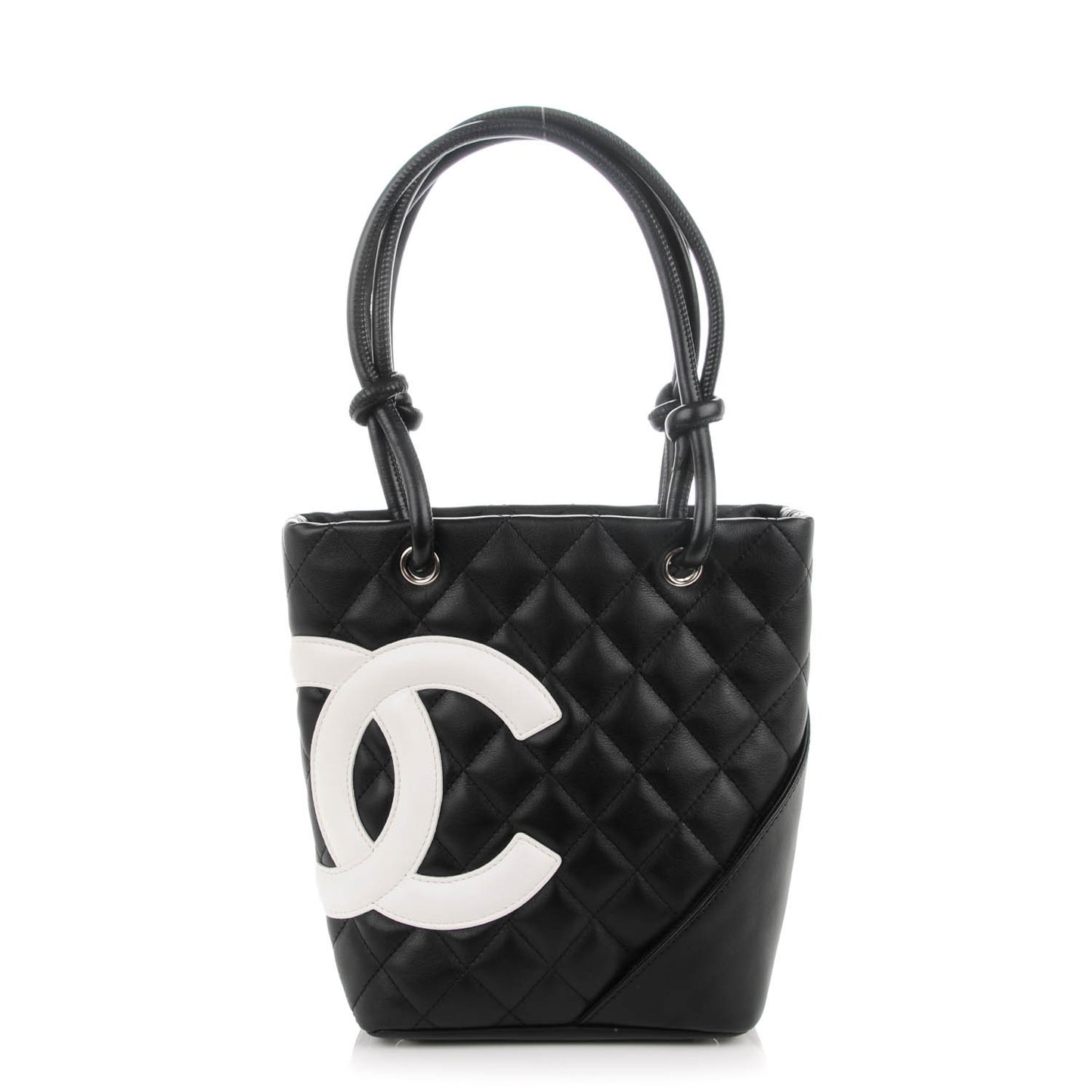 Calfskin Quilted Small Cambon Tote Black White
