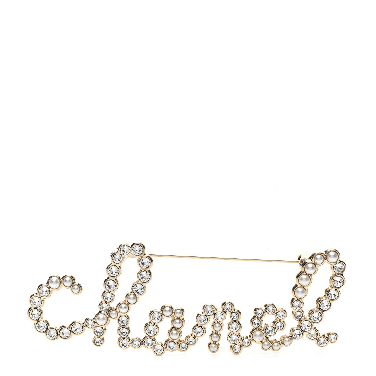 Chanel Metal Glass Swirling Pearls Brooch Pin Gold 1 of 5