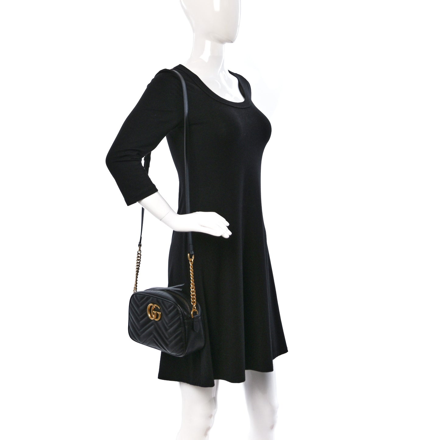 Calfskin Matelasse Small GG Marmont Chain Shoulder Bag Black