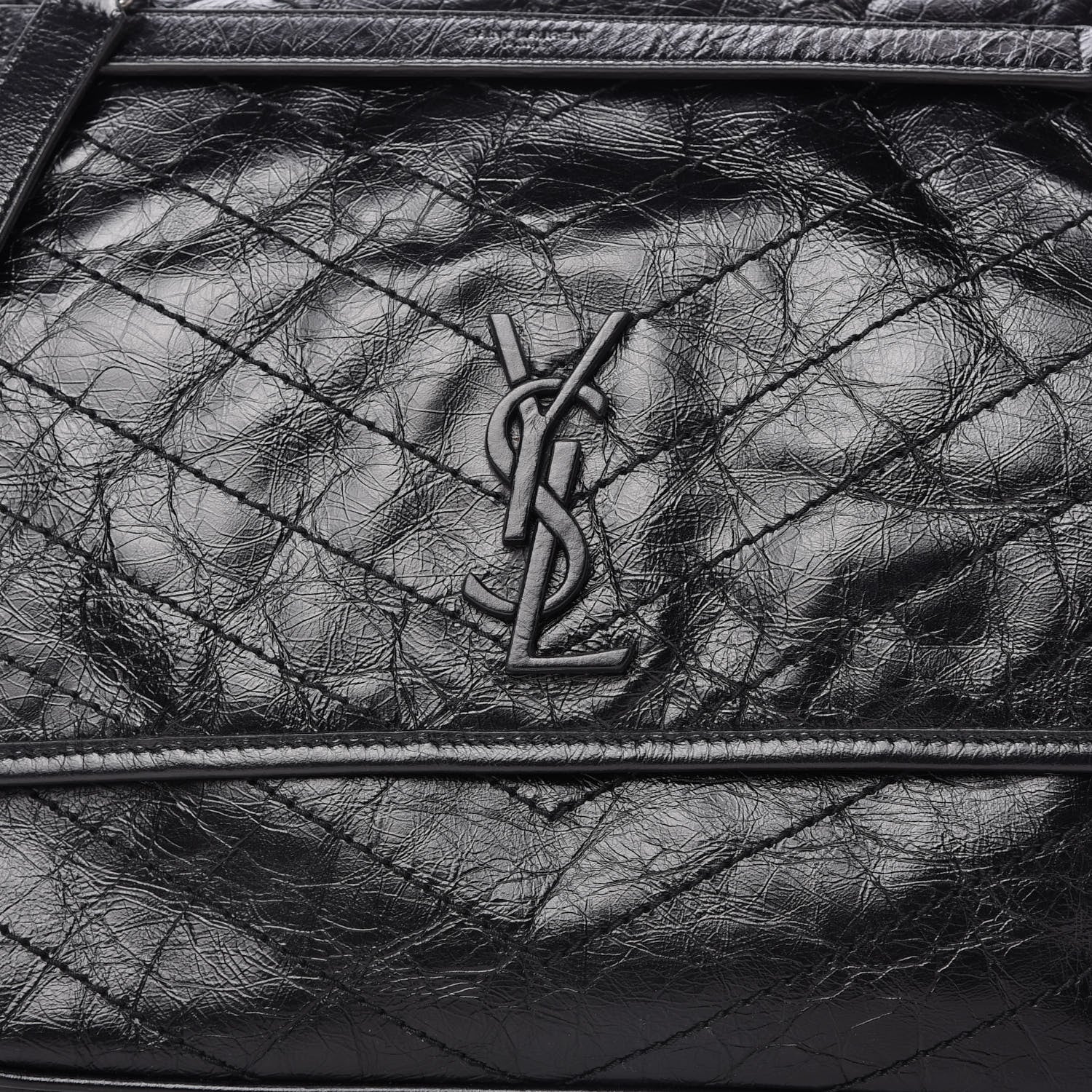 Saint Laurent Crinkled Calfskin Matelasse Monogram Large Niki Chain Satchel Black 10 of 10