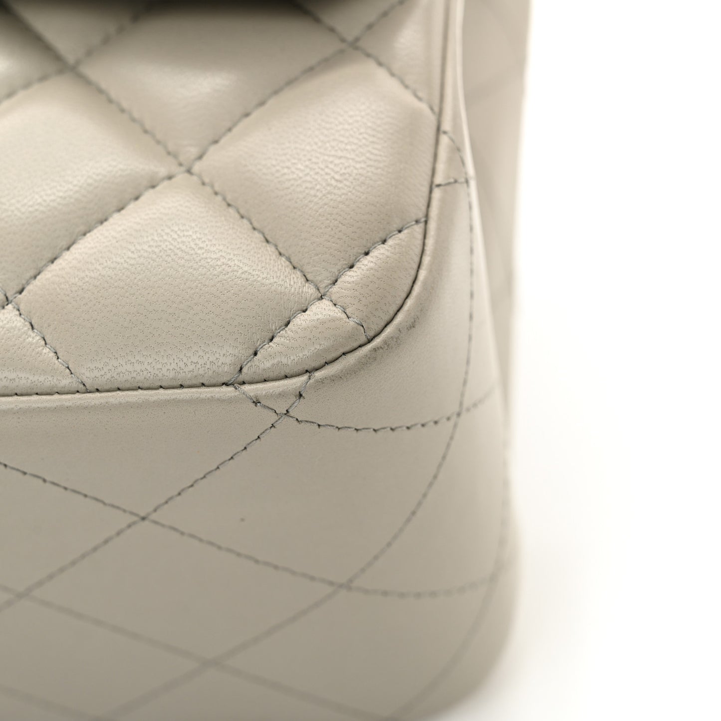 Lambskin Quilted Jumbo Double Flap Grey