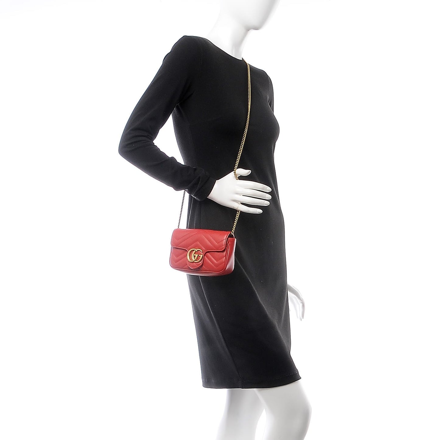 Calfskin Matelasse Super Mini GG Marmont Shoulder Bag Hibiscus Red