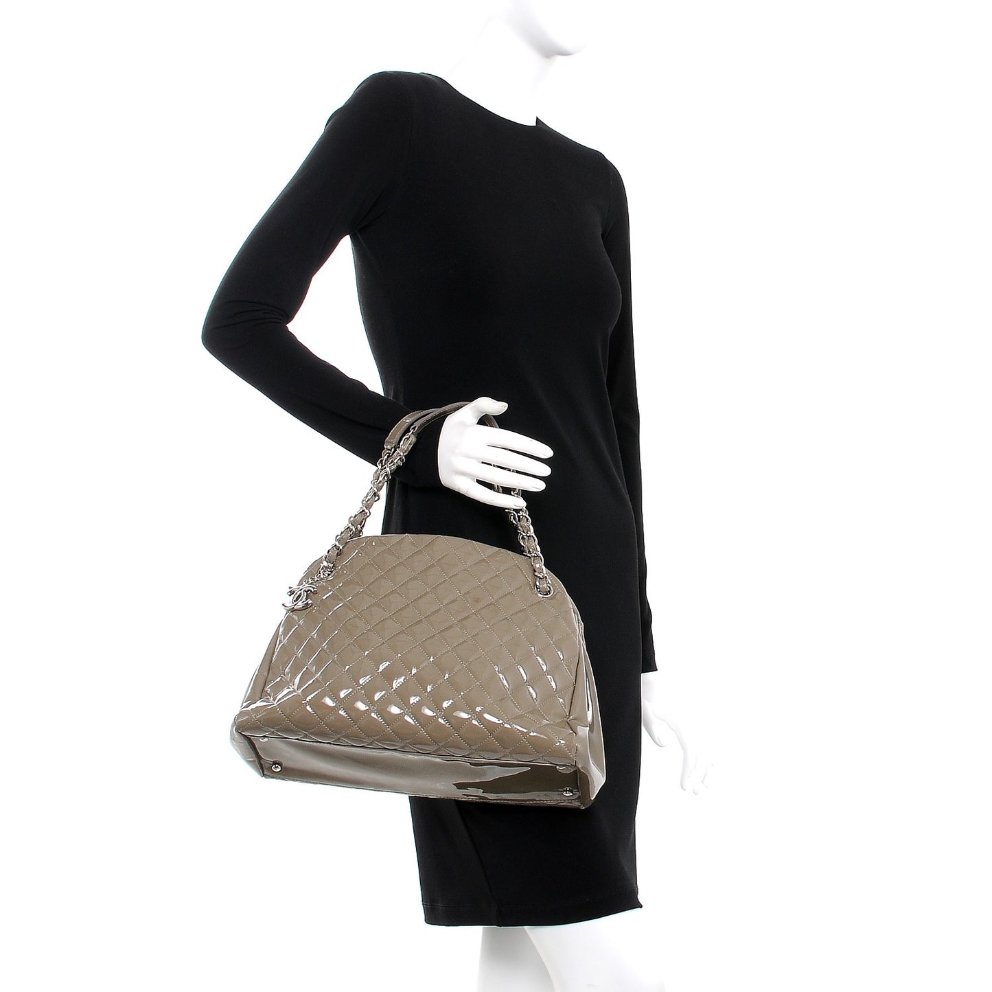 Patent Quilted Large Just Mademoiselle Bowling Bag Grey