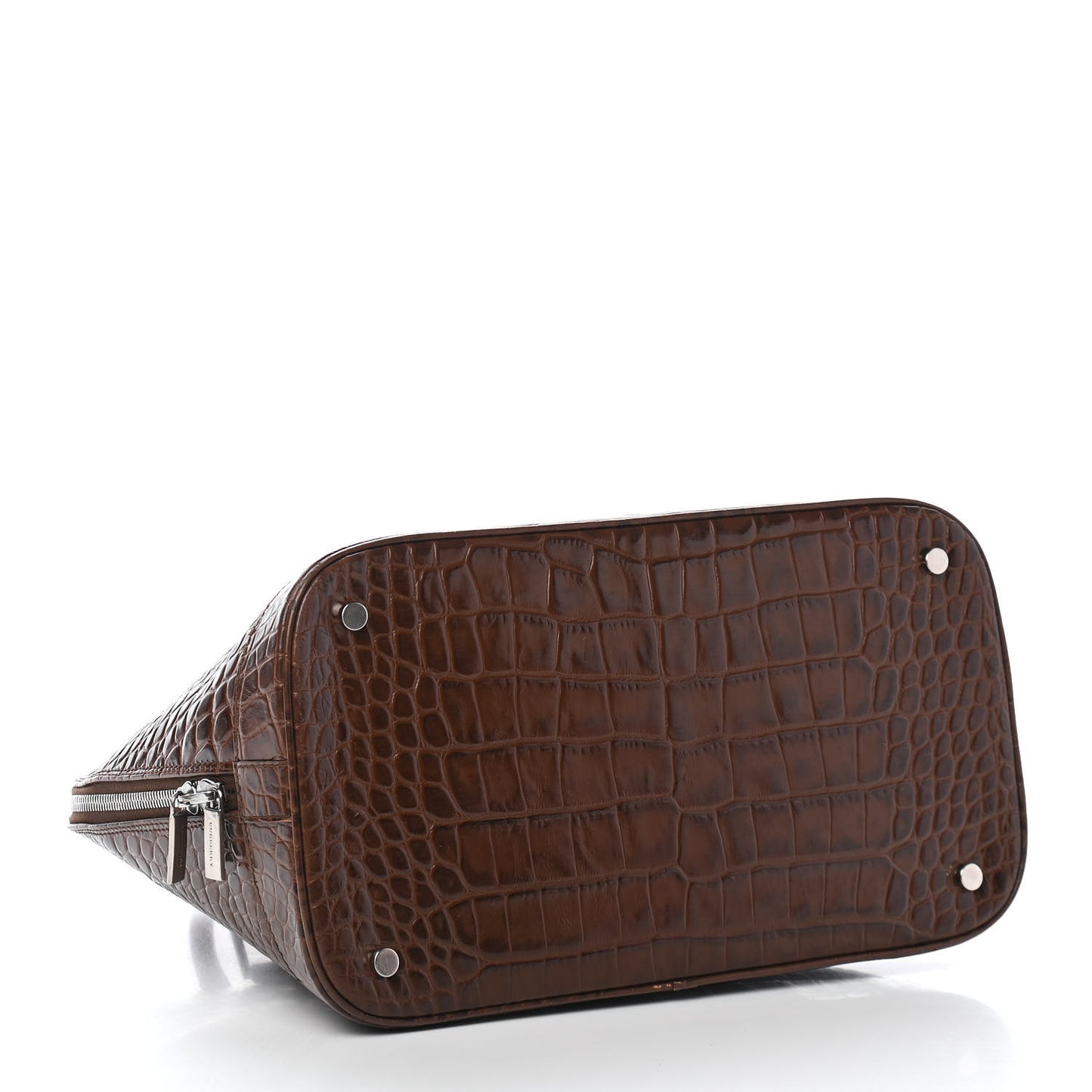 Crocodile Embossed Calfskin Large Bowler Bag Brown