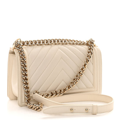 Chanel Caviar Chevron Quilted Medium Boy Flap Light Beige 3 of 10