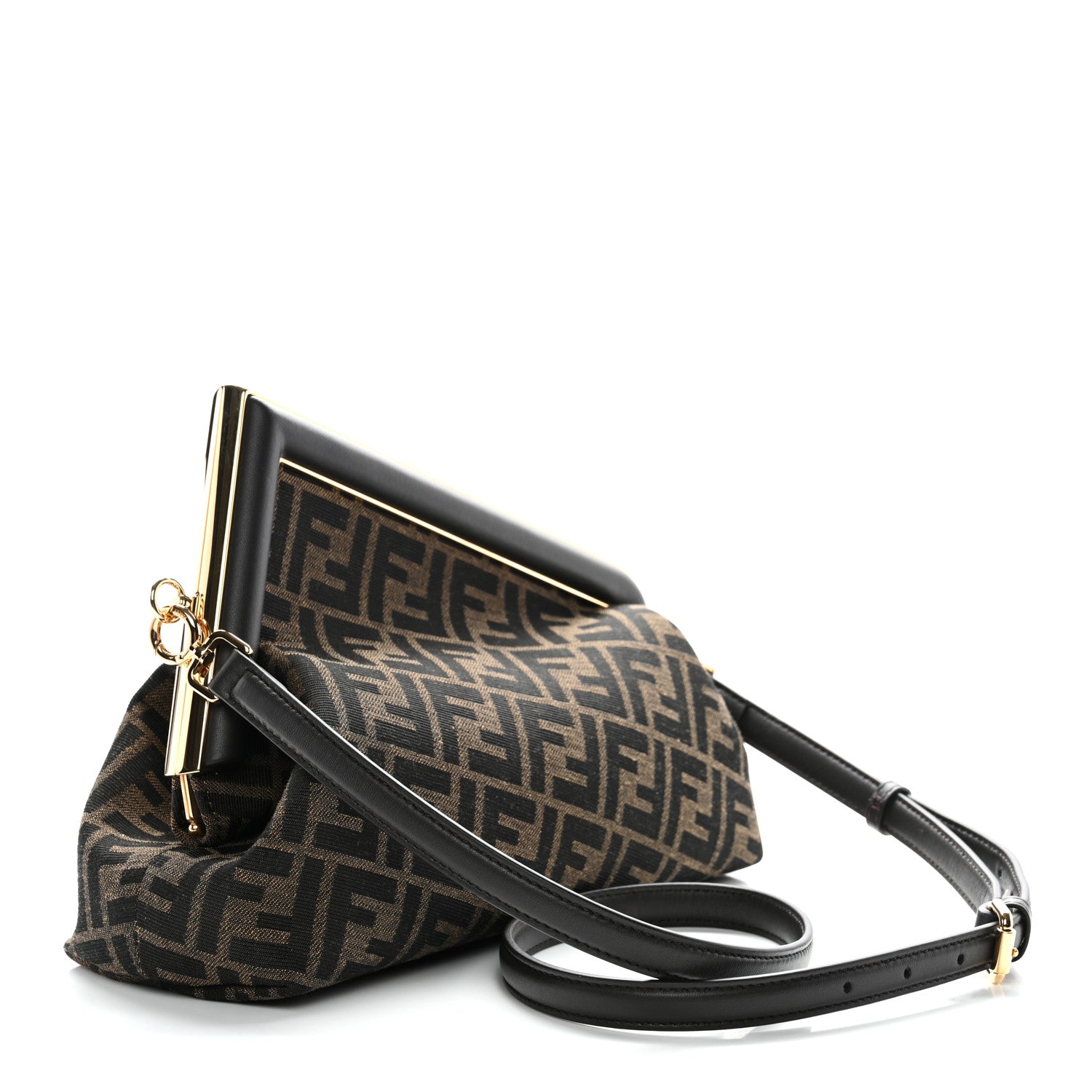 Fendi Shiny Nappa Fabric Jacquard FF 1974 Midi Fendi Tobacco Moro
