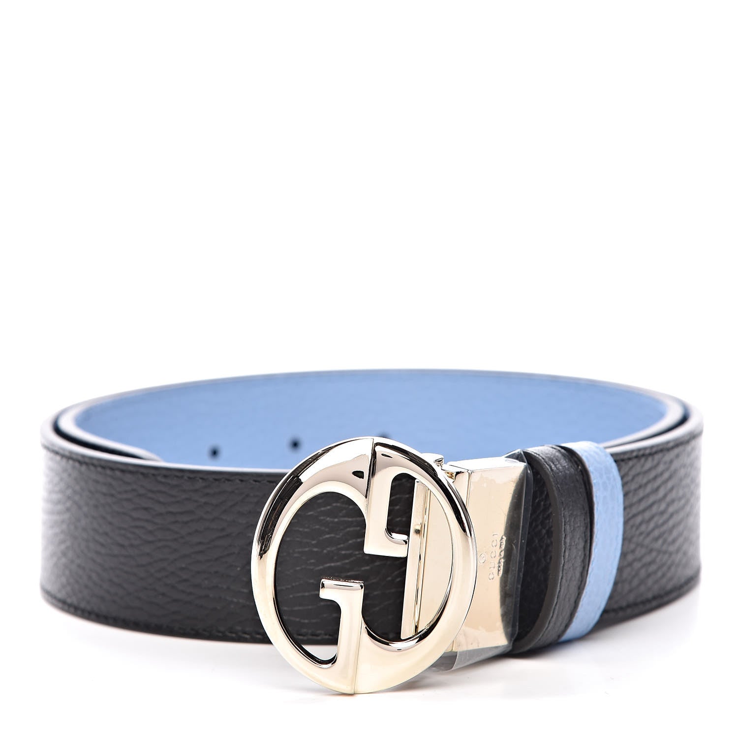 Gucci Dollar Calfskin 1973 Reversible Belt 85 34 Black Mineral Blue 1 of 6