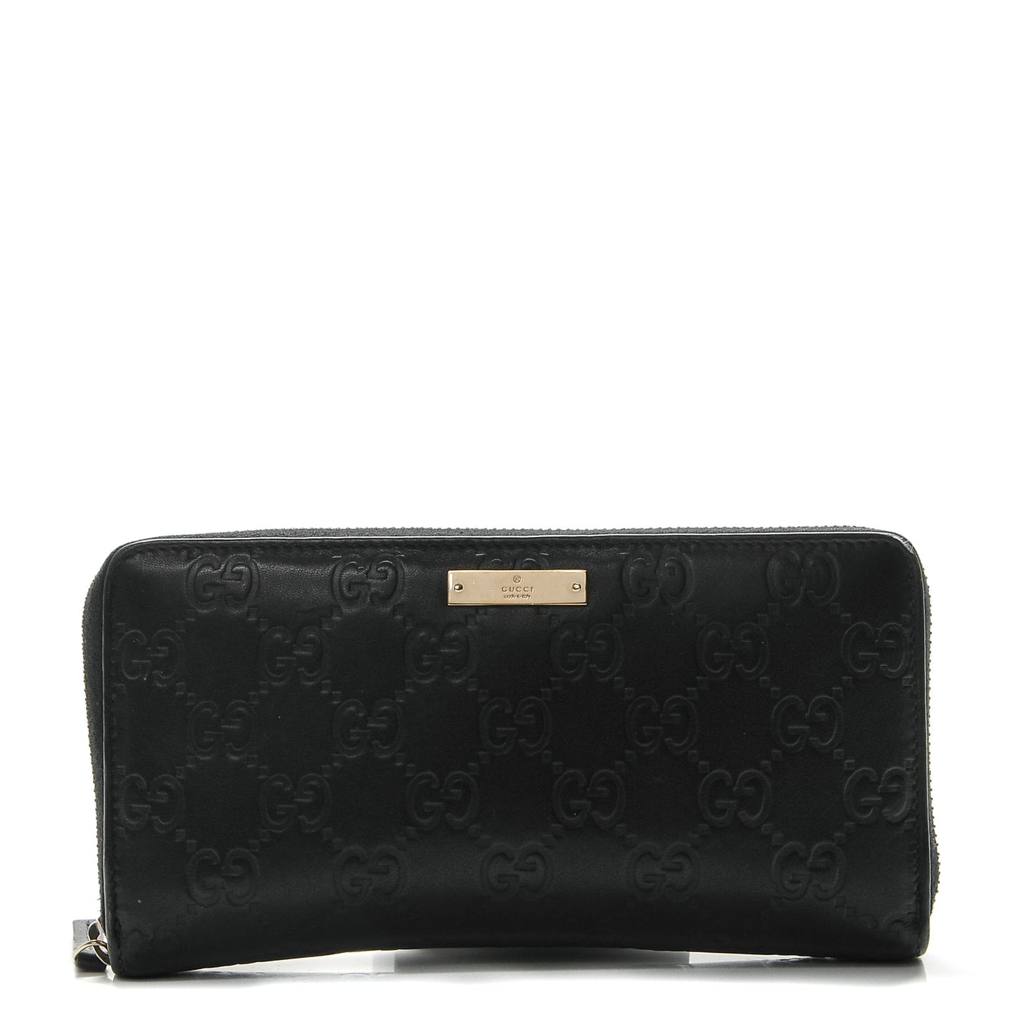Guccissima Margaux Calfskin Metal Bar Zip Around Wallet Black