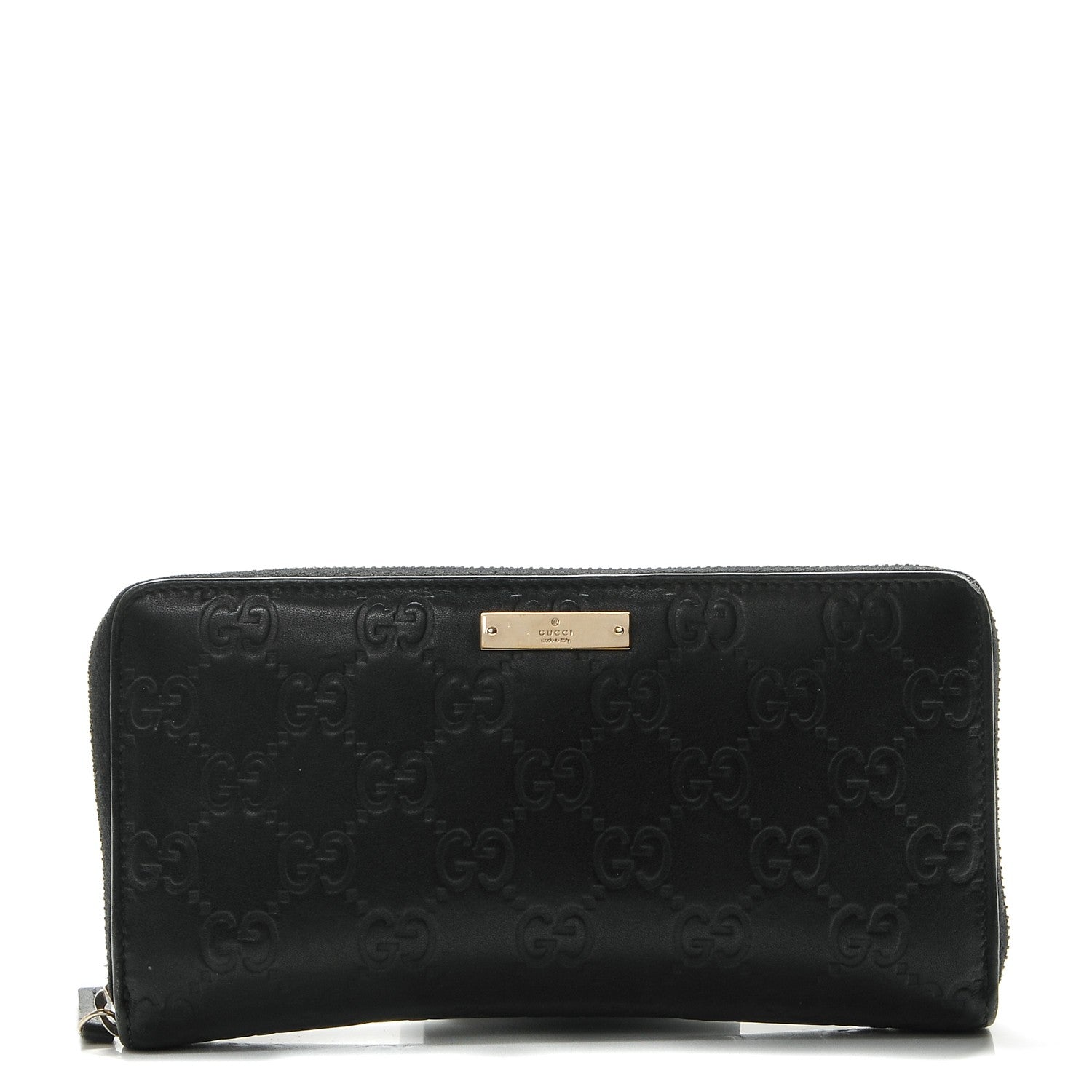 Gucci Guccissima Margaux Calfskin Metal Bar Zip Around Wallet Black 1 of 6