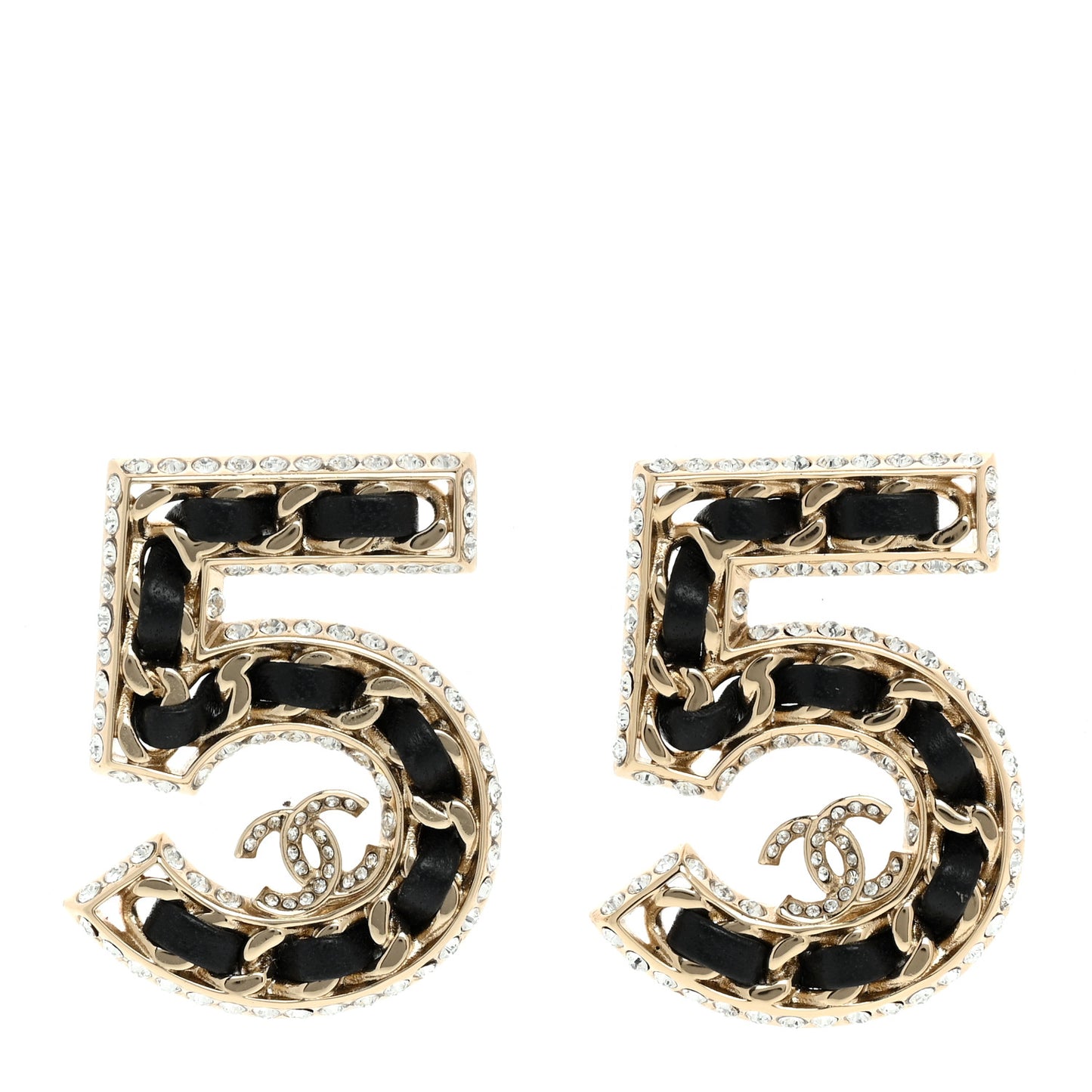 Crystal Lambskin Chain CC No 5 Earrings Gold Black