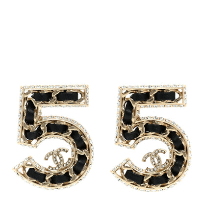 Chanel Crystal Lambskin Chain CC No 5 Earrings Gold Black 1 of 4