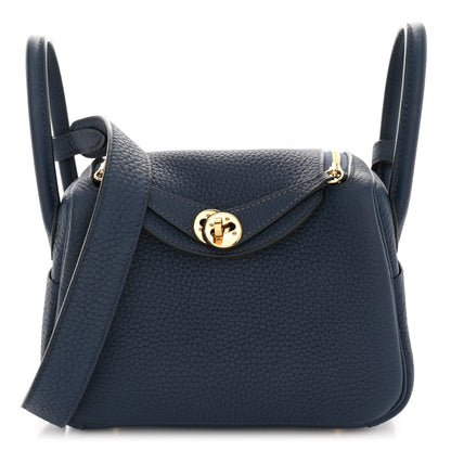 Hermes Taurillon Clemence Mini Lindy 20 Bleu Saphir 1 of 9
