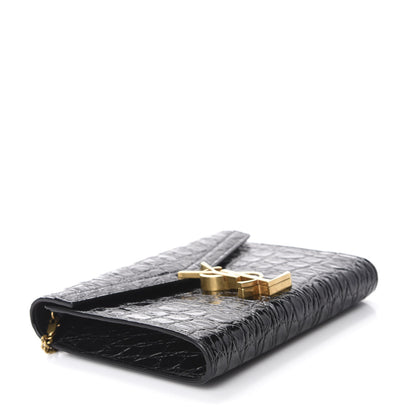 Saint Laurent Calfskin Crocodile Embossed Monogram Cassandra Chain Wallet Black 4 of 11