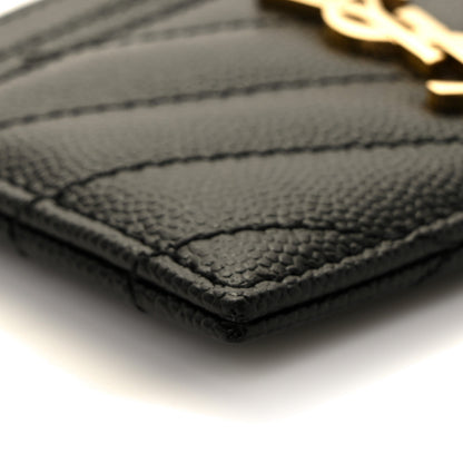Saint Laurent Grain De Poudre Matelasse Chevron Monogram Credit Card Case Black 8 of 10