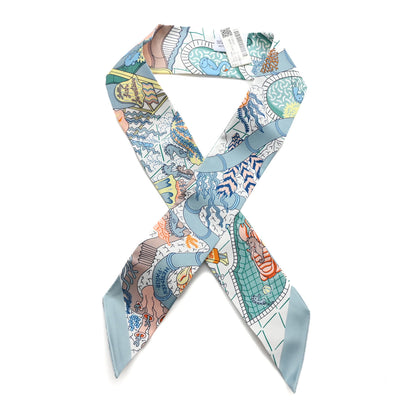 Hermes Silk Splash Park Twilly Vert De Gris Jaune Bleu 1 of 4