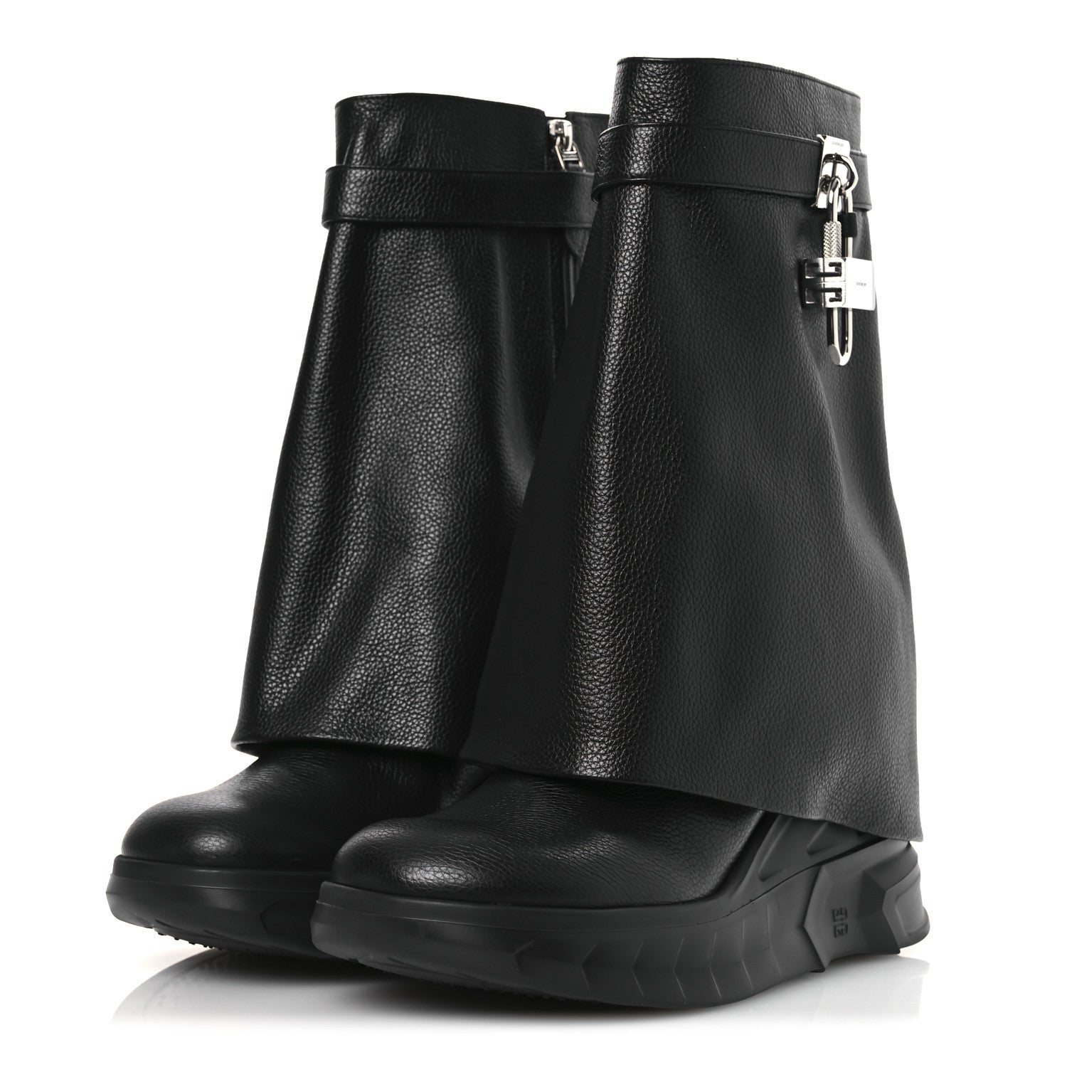 Givenchy Grained Calfskin Shark Lock Biker Ankle Boots 40 Black 4 of 11
