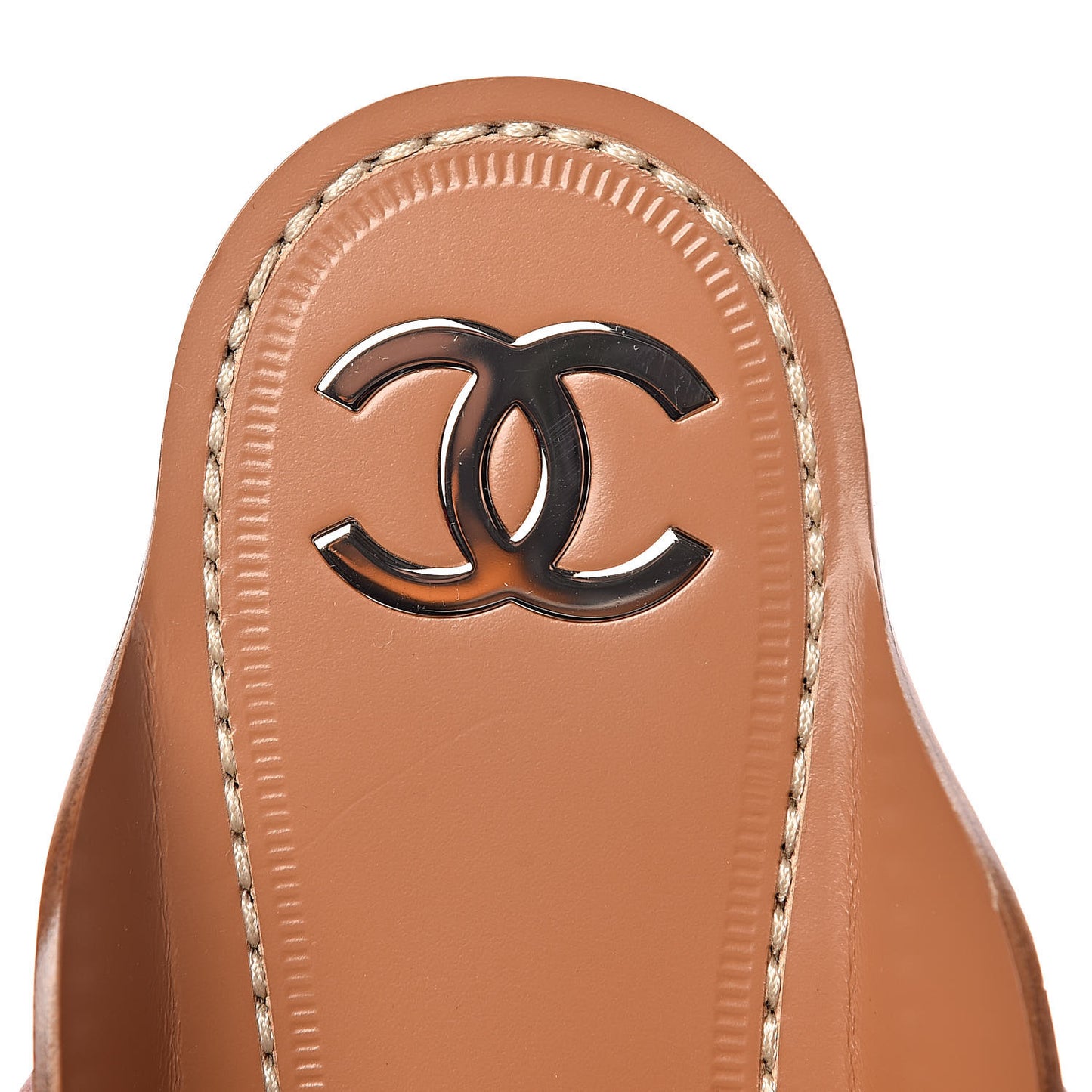 Calfskin Chain CC Thong Flat Sandals 41 Beige