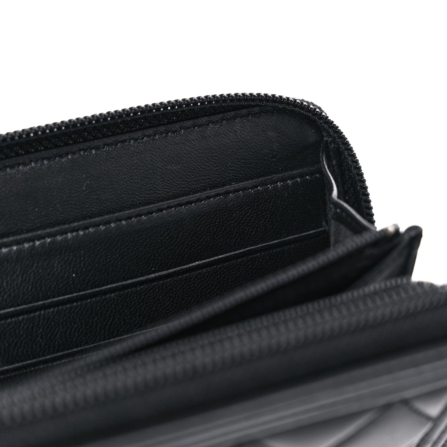 Lambskin Quilted Boy Zip Around Wallet Black