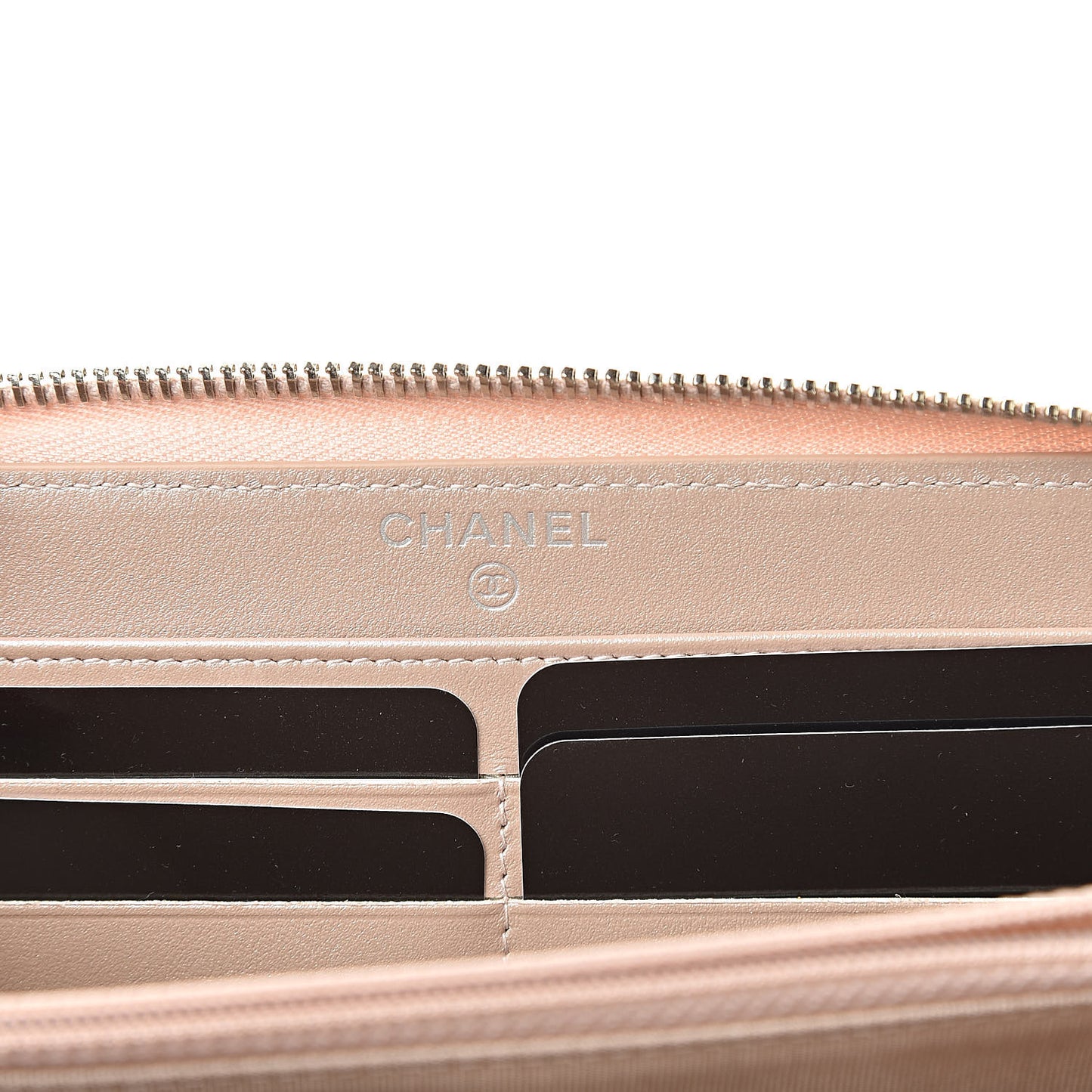 Metallic Caviar Chevron Quilted Large Gusset Zip Around Wallet Light Gold