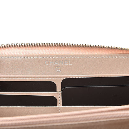 Chanel Metallic Caviar Chevron Quilted Large Gusset Zip Around Wallet Light Gold 6 of 10