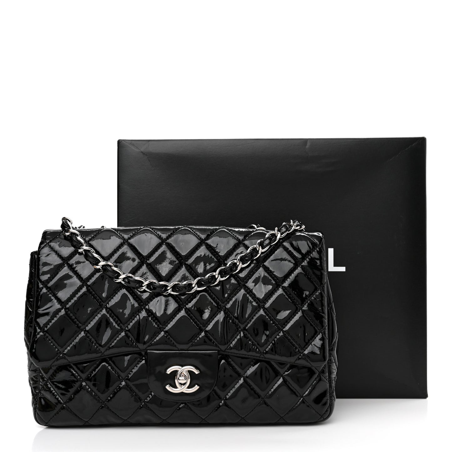 Patent Quilted Jumbo Single Flap Black