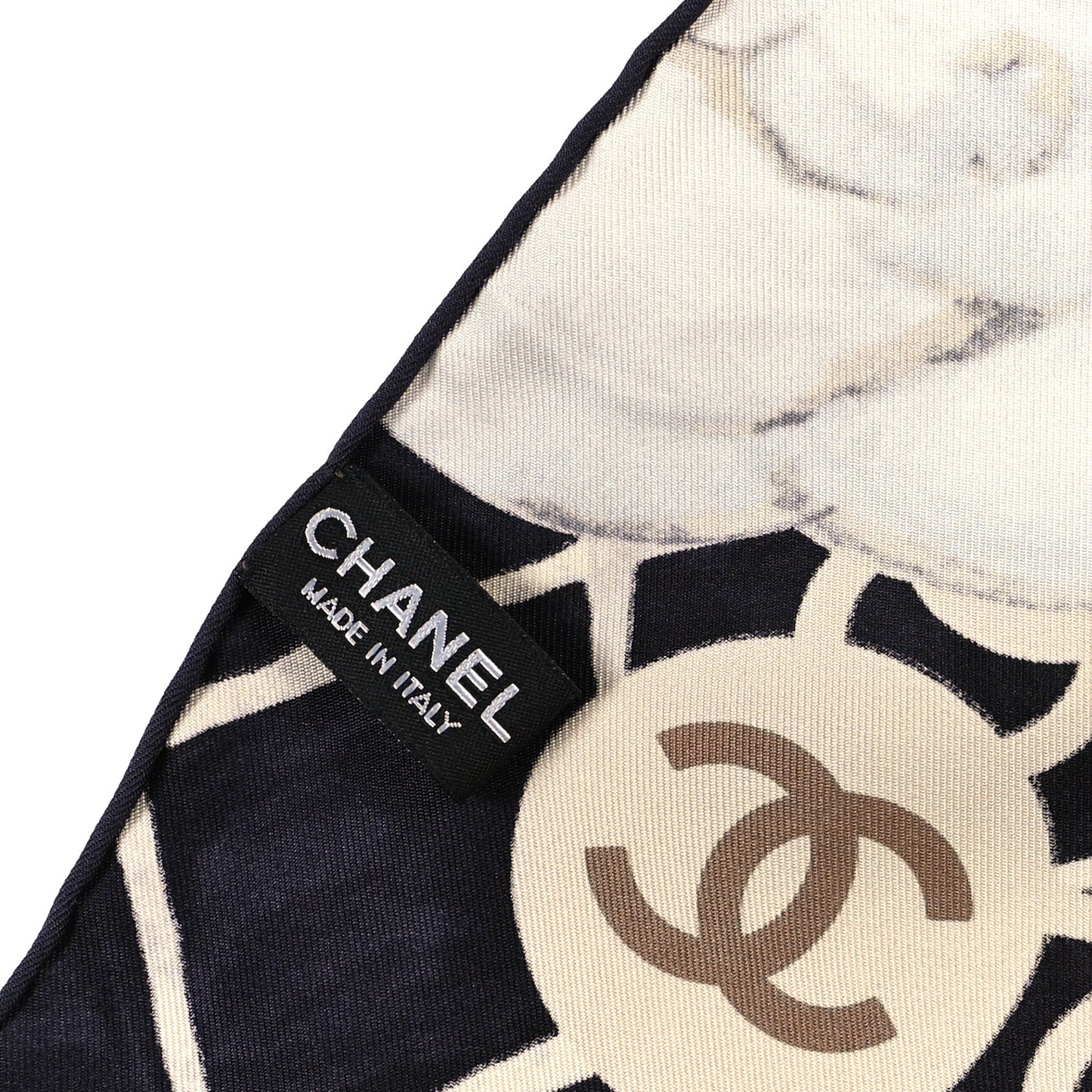 Silk Camellia CC Square Scarf Black