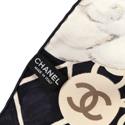 Chanel Silk Camellia CC Square Scarf Black 3 of 3