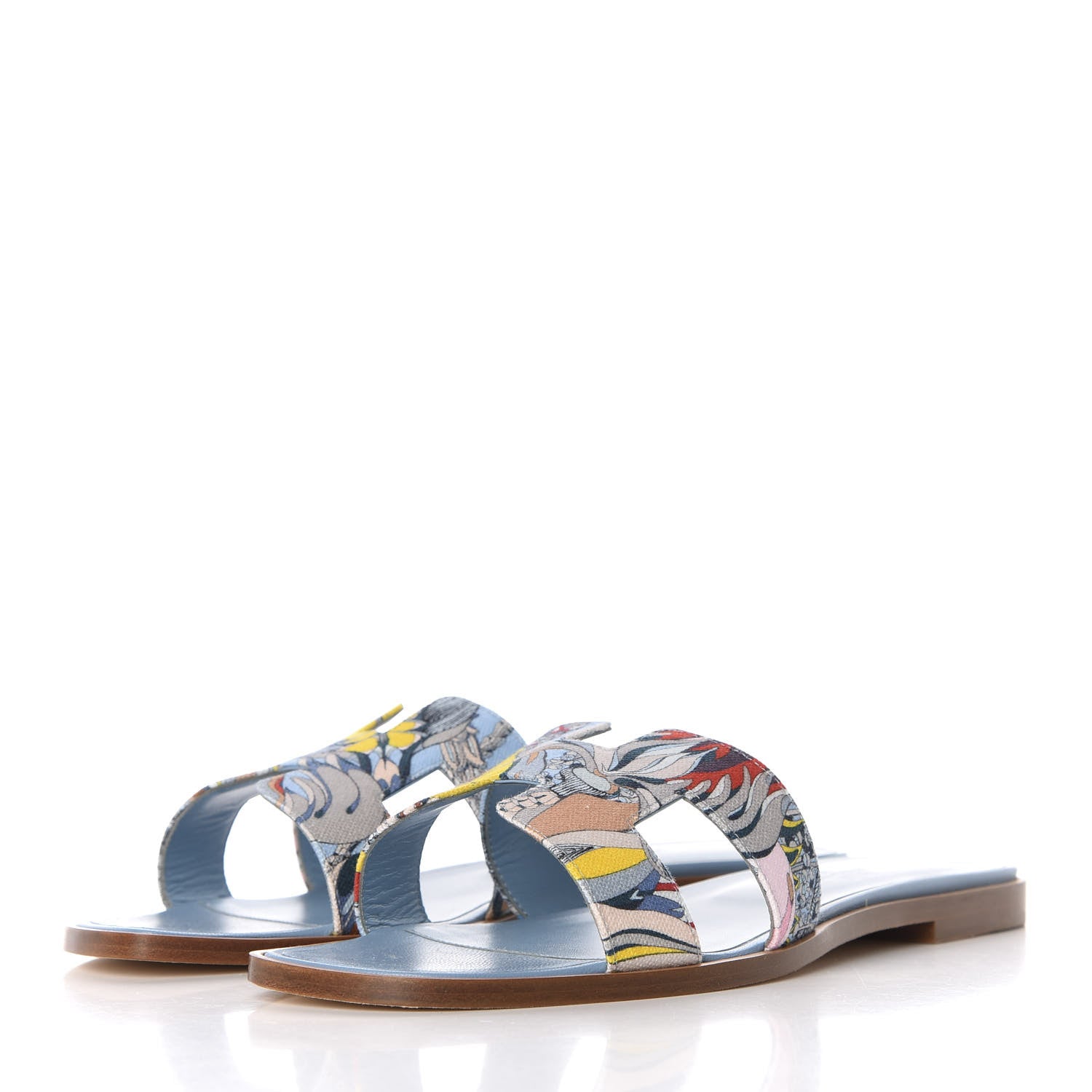 Hermes Cotton Canvas Oran Sandals 39.5 Multicolor Bleu Dorset 3 of 11