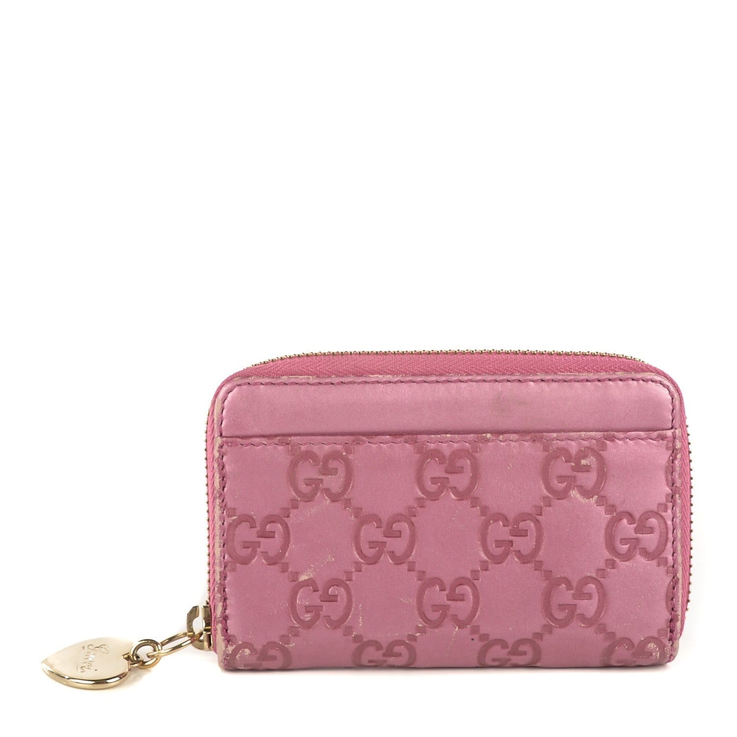 Gucci Guccissima Heart Detail Zip Around Card Case Pink 1 of 11