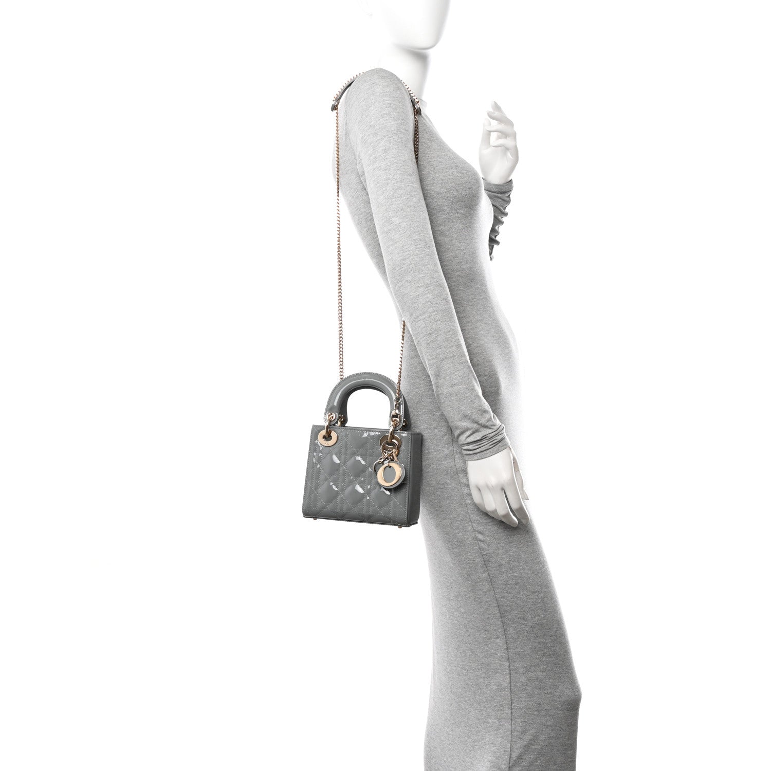 Christian Dior Patent Cannage Mini Lady Dior Grey Stone 2 of 10
