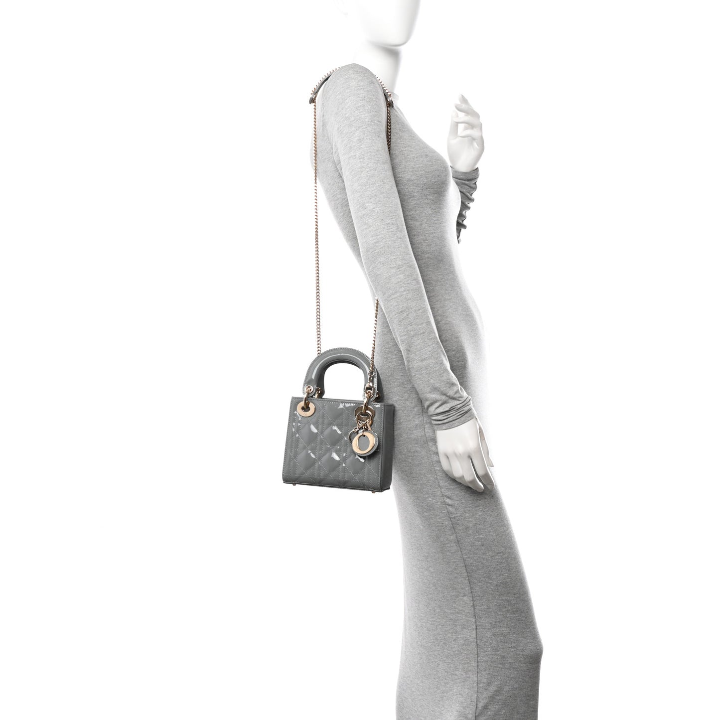 Patent Cannage Mini Lady Dior Grey Stone